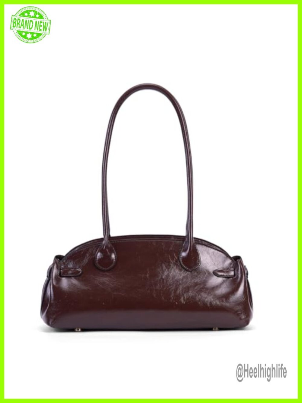 Glossy Leather Top Handle Shoulder Bag Retro Minimalist Dome Purse